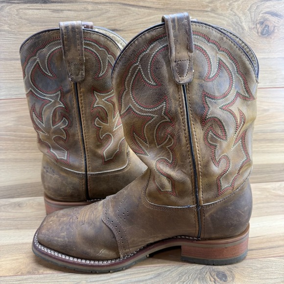 Double H Jase Boots Mens 12 D Brown Leather Square Toe Western Cowboy - Picture 6 of 11